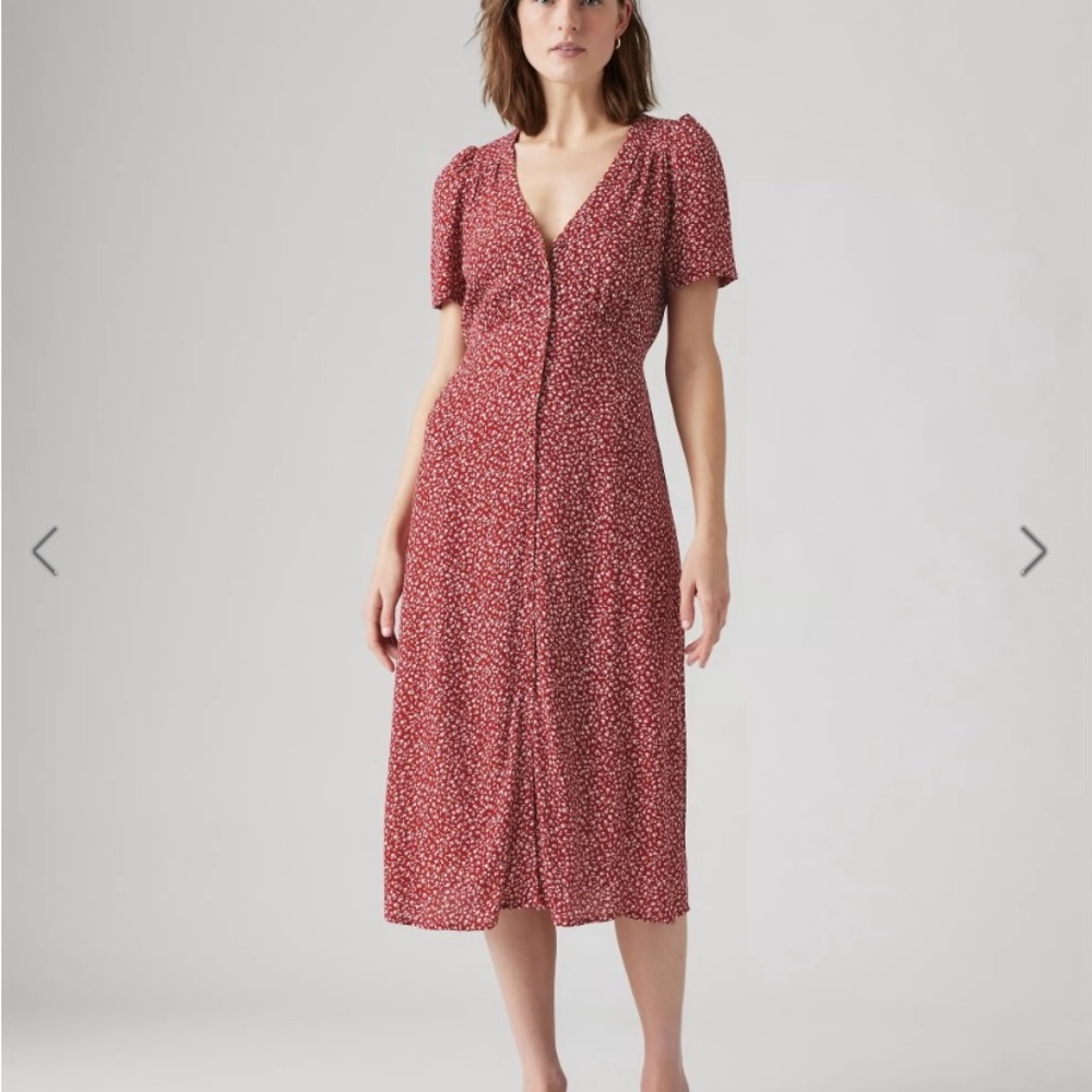Levi’s Sarina Short Sleeve Midi Dress, Red Floral